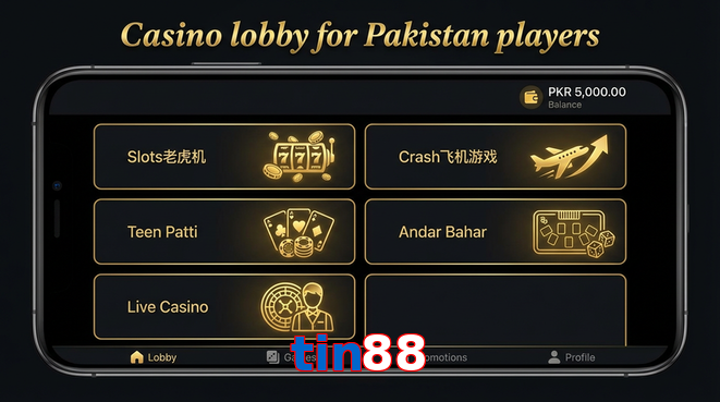 Lobby view of Tin88 for Pakistan users